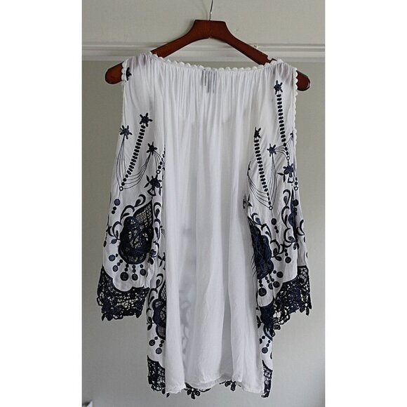 Le Marais Paris - Silk Embroidered Tunic or Swim Cover, Oversized Medium - Picture 3 of 10